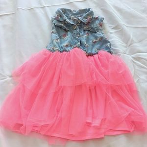 Little Lass denim unicorn with layered pink tulle dress